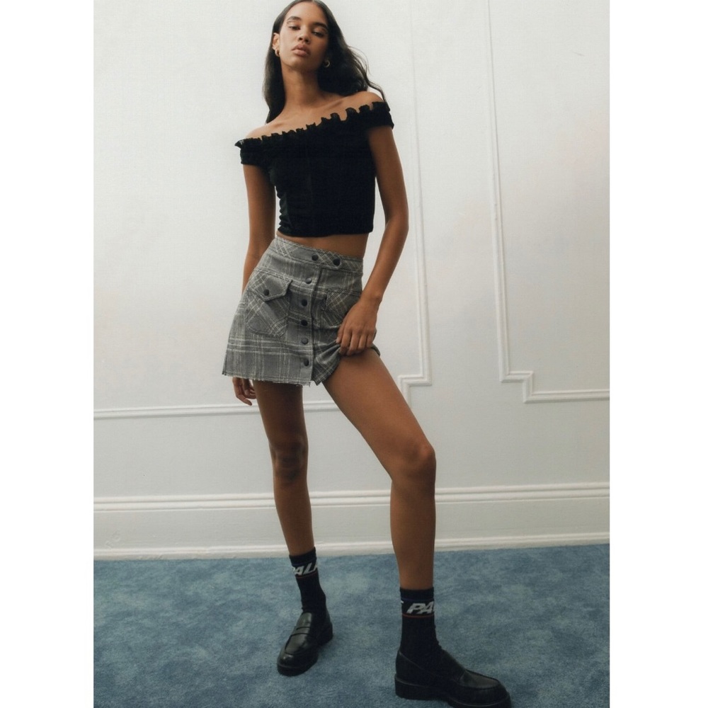 UO Marco Plaid Snap Front Mini Skirt